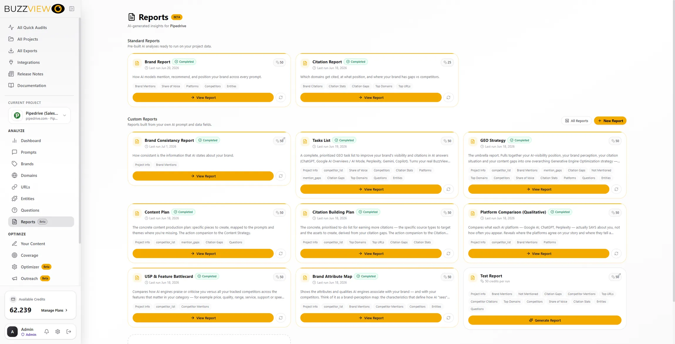 BuzzView Reports – AI-generated Brand, Citation and GEO Strategy reports